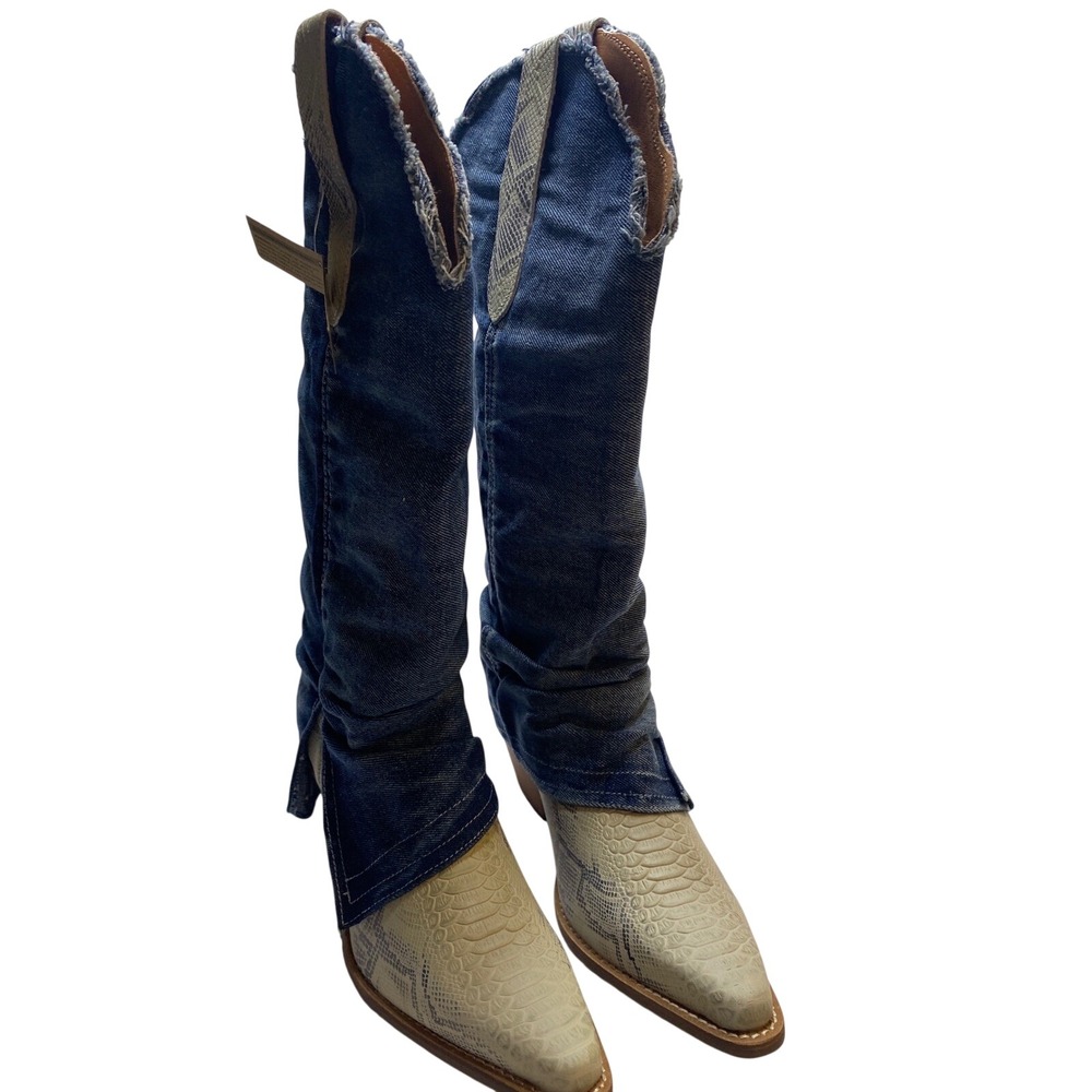 Dingo Denim Diva Blue Jean Snakeskin Western Cowgirl Boots DI 245 Womens 10M - Picture 2 of 10